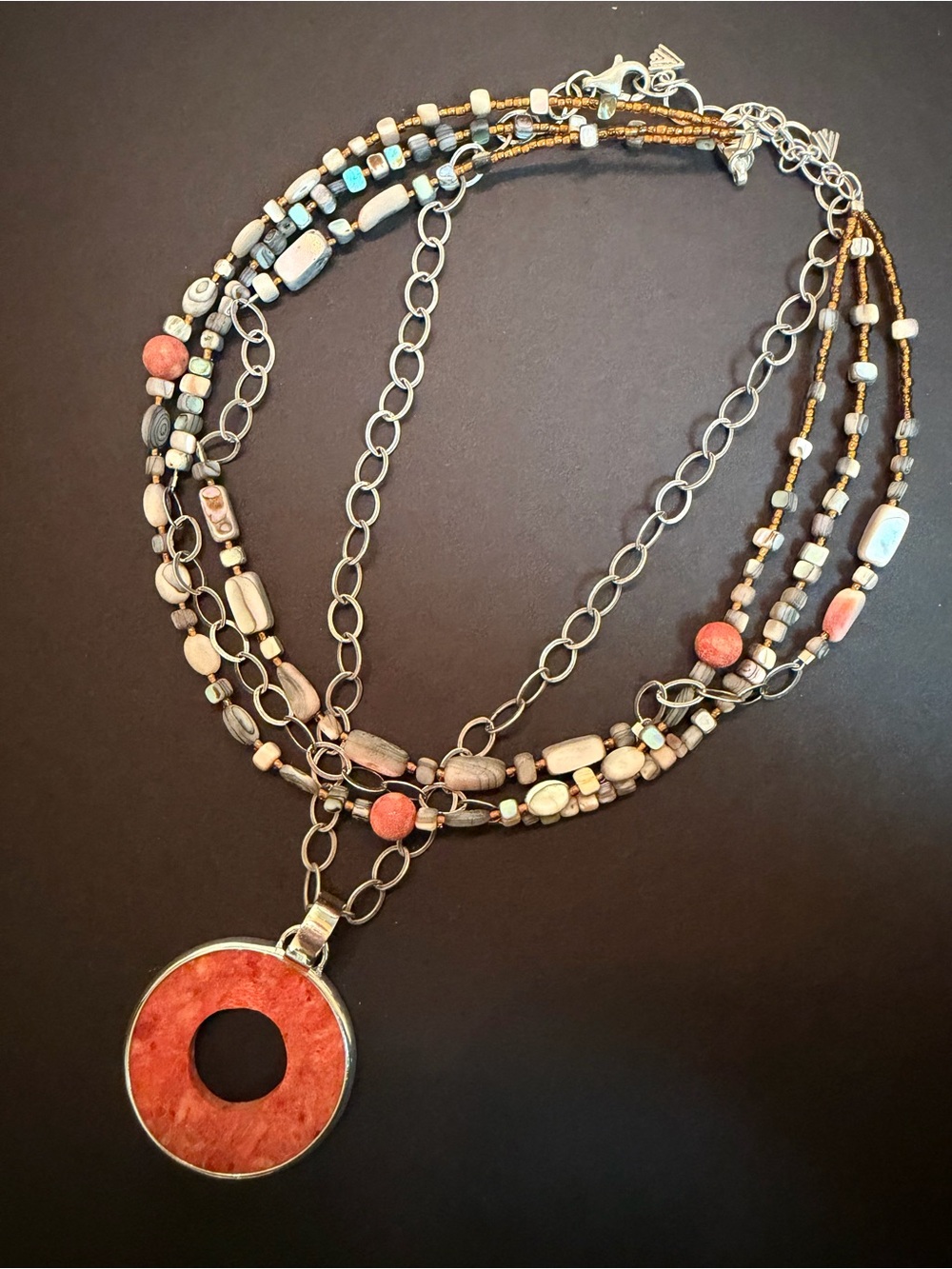 Silpada Coral Pendant Multi-Strand Beaded Necklace-Set of 2